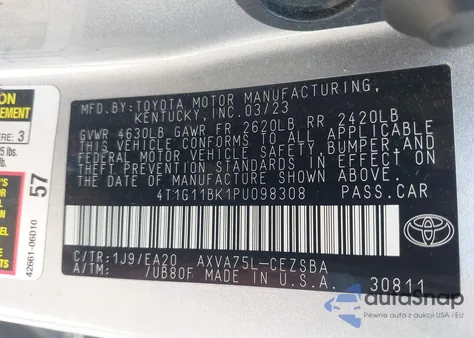 2023 Toyota Camry Se Awd from USA, damaged, VIN 4T1G11BK1PU098308